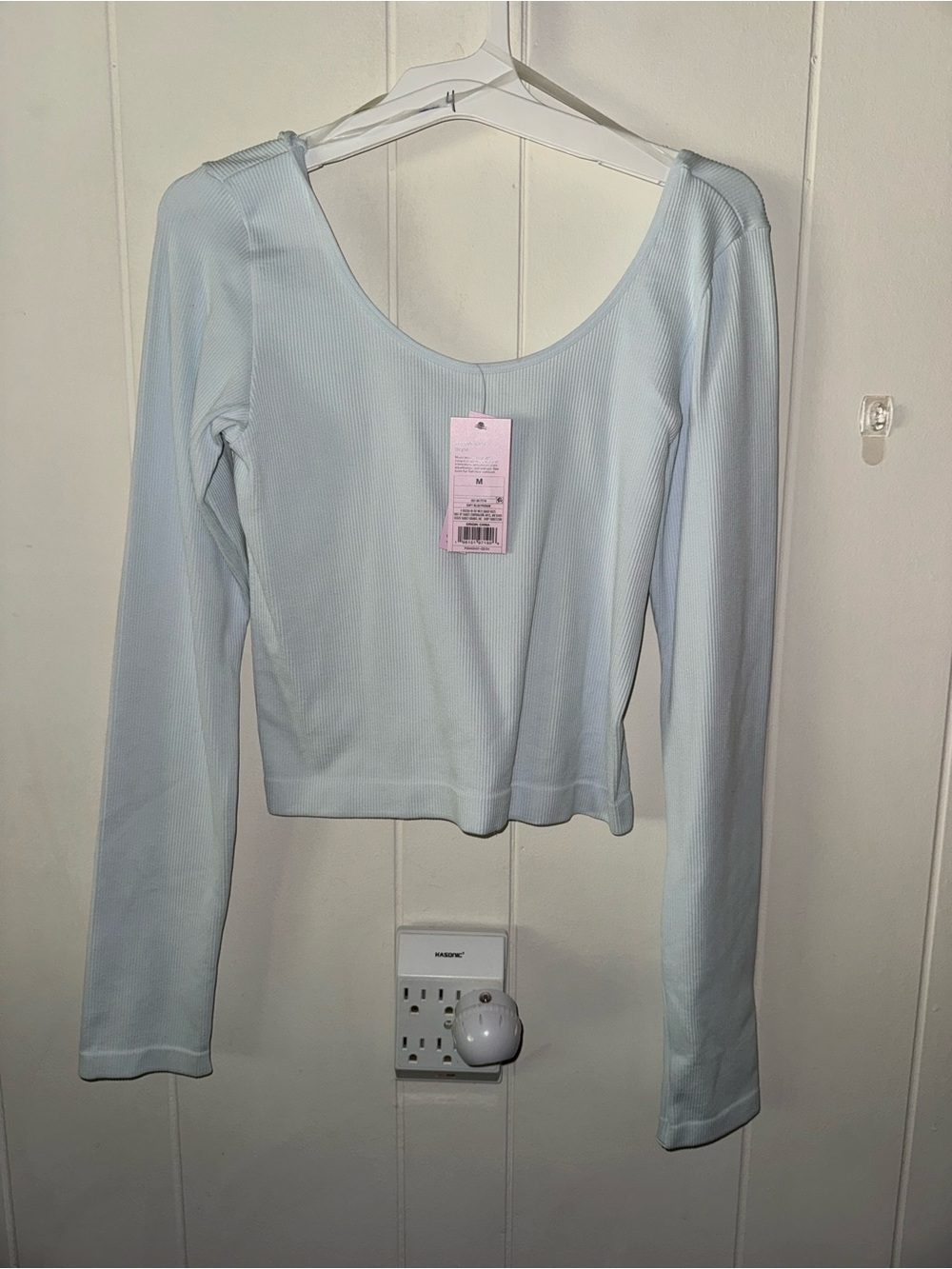 wild fable Pale Blue Ribbed Scoop-Neck Long Sleeve Top